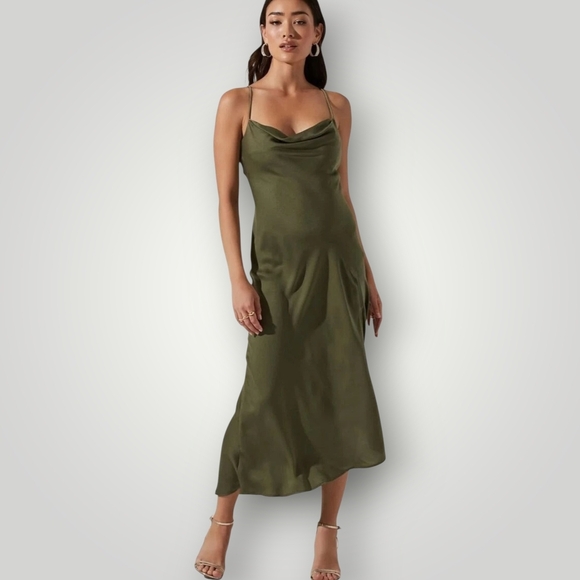 ASTR The Label Gaia Sage Cowl Neck Satin Midi Slip Dress Size XS - Picture 1 of 3